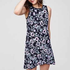 LOFT Knit Sleeveless Midnight Garden Floral Knit Flounce Dress - 4